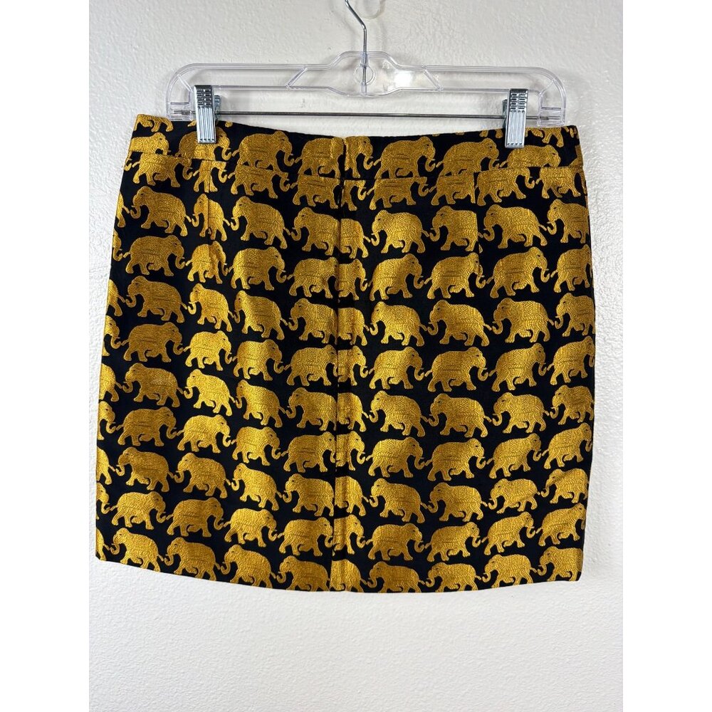 J.Crew Gold Elephant Print Mini Skirt Metallic Black Preppy Lined Altered Sz 12 - Picture 5 of 15